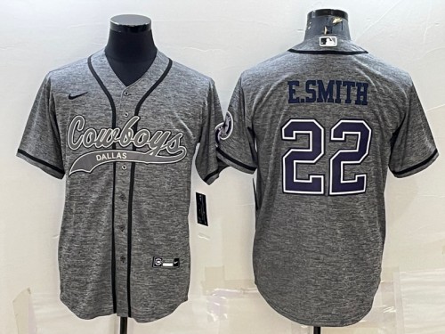 Men's Dallas Cowboys #22 Emmitt Smith Gray With Patch Cool Base Stitched Baseball Jersey